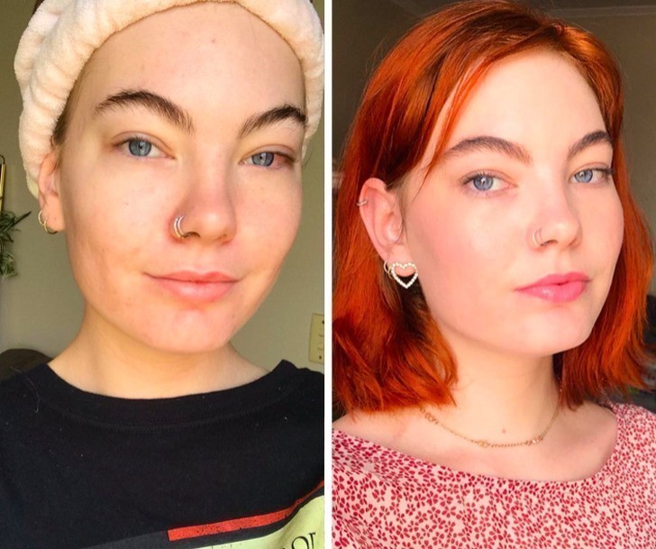 14. „Przed i po nałożeniu makijażu. Po wielu latach walki z trądzikiem, wreszcie jestem zadowolona ze swojej skóry.”