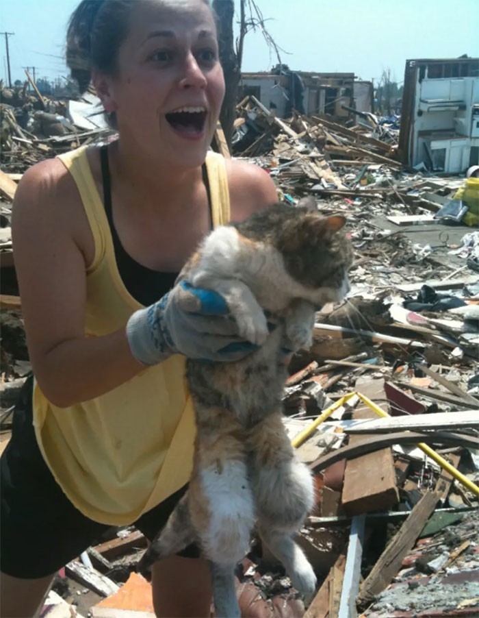 4. "Kobieta odnalazła swojego kota 16 dni po przejściu tornada w Missouri w 2011 roku"