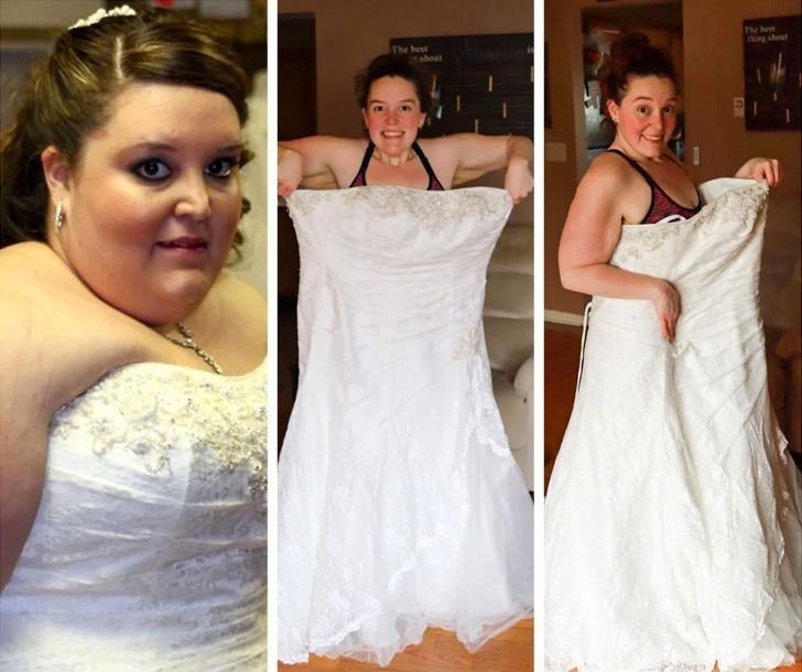 1. "Założyłam dziś swoją suknię ślubną, by zrobić sobie zdjęcia zanim oddam ją innej osobie. Wspaniałe przypomnienie tego, jak udało mi się zgubić 87 kg."