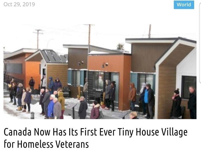 "Kanada wybudowała pierwszą wioskę z malutkimi mieszkaniami dla bezdomnych weteranów."