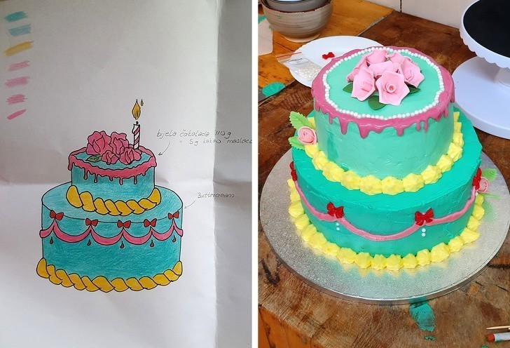 13. „Ja i moja dziewczyna postanowiliśmy spróbować upiec tort na podstawie ilustracji.”