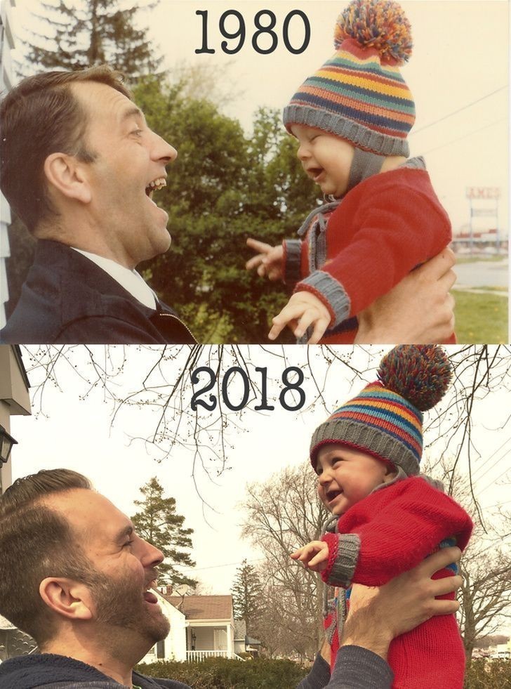 5. "Mój ojciec i ja w 1980 roku, a na dole ja i mój syn w 2018"