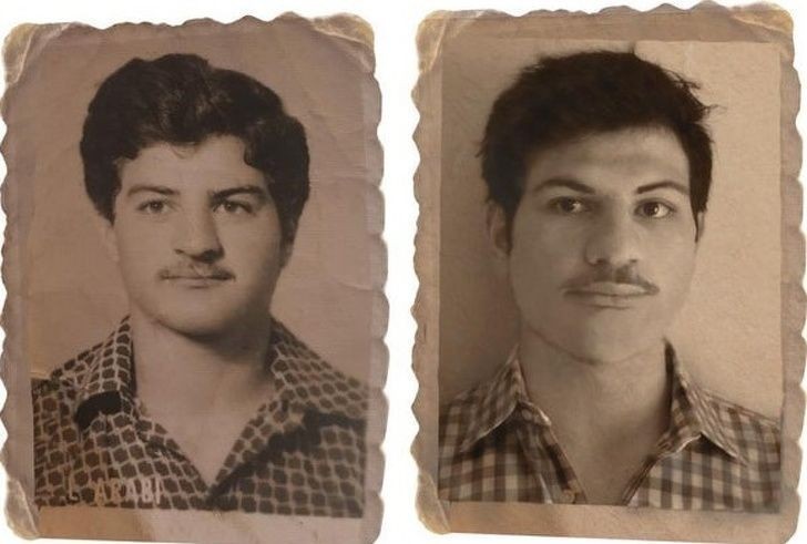 8. "Zdjęcie paszportowe mojego taty (wczesne lata 80) i współczesne zdjęcie mojego najmłodszego brata"