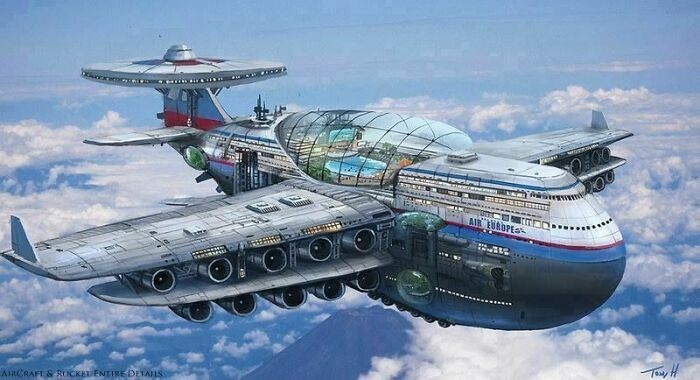 8. Futurystyczny koncept samolotu pasażerskiego, 1970