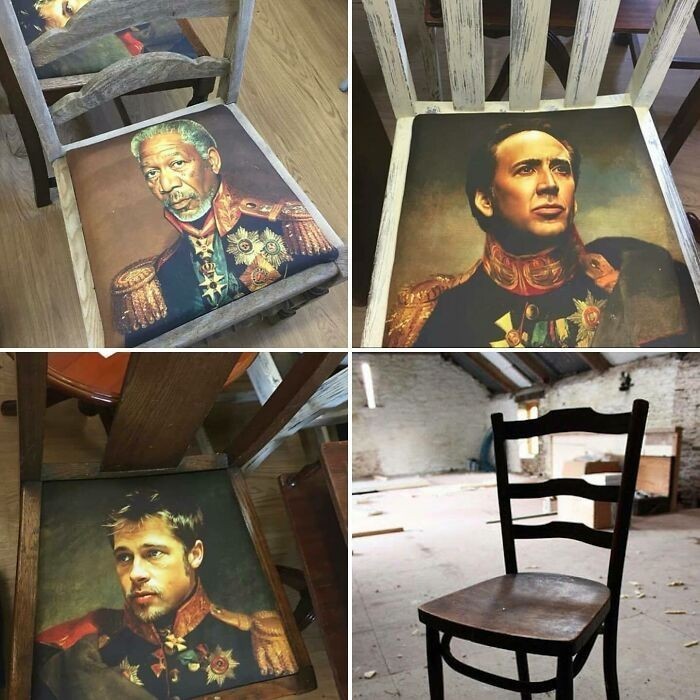 Te krzesła z portretami gwiazd na siedzeniach