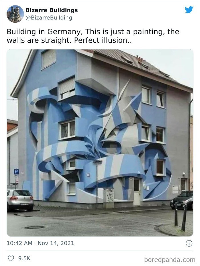 "Budynek w Niemczech. To tylko malunek - same ściany są proste. Idealna iluzja"