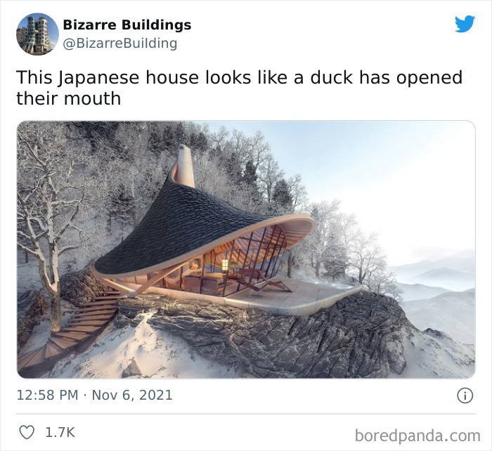 "Ten japoński dom wygląda jak rozchylony dziób kaczki."
