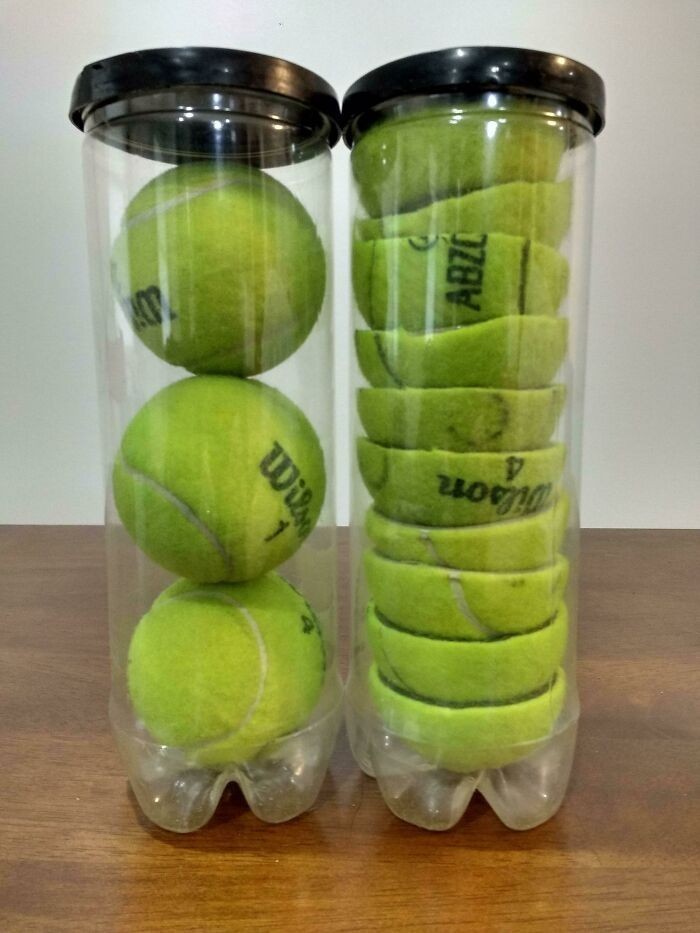 17. Przecięcie piłek tenisowych na pół pozwoli ci na przechowywanie dwóch dodatkowych piłek w każdym opakowaniu.