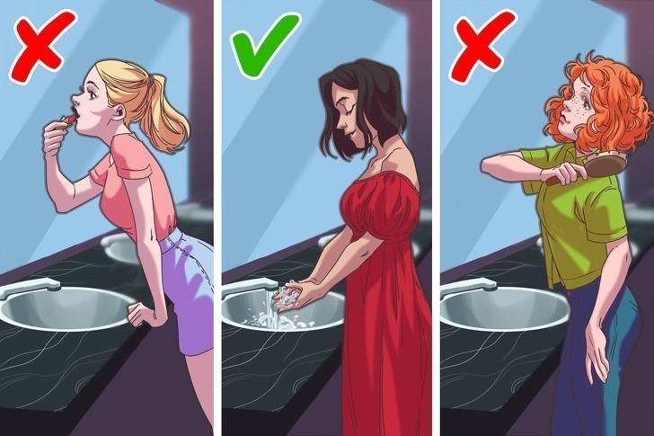 2. Jeśli chcesz poprawić makijaż czy uczesać włosy, nie zajmuj lustra ze zlewem