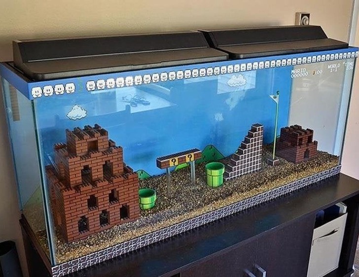 Piękne akwarium stylizowane na "Mario Bros."