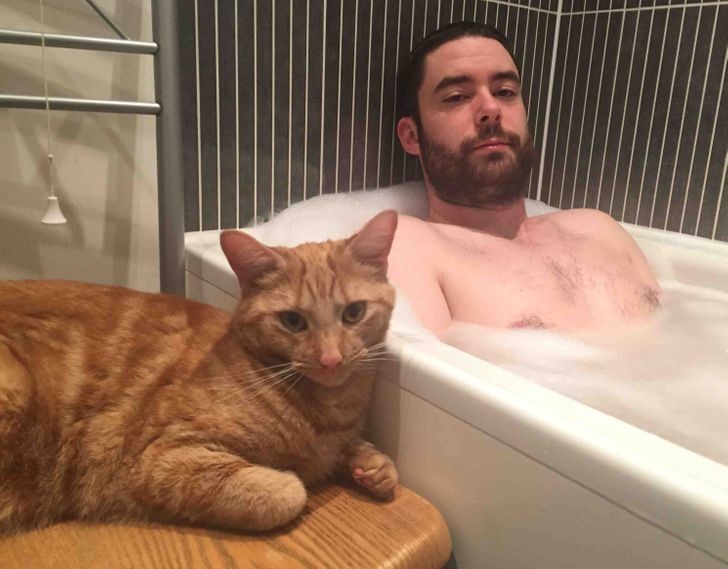 2. "Mój kot nie odstępuje mnie na krok, więc podstawiłem mu krzesło, by mógł towarzyszyć mi w trakcie kąpieli."