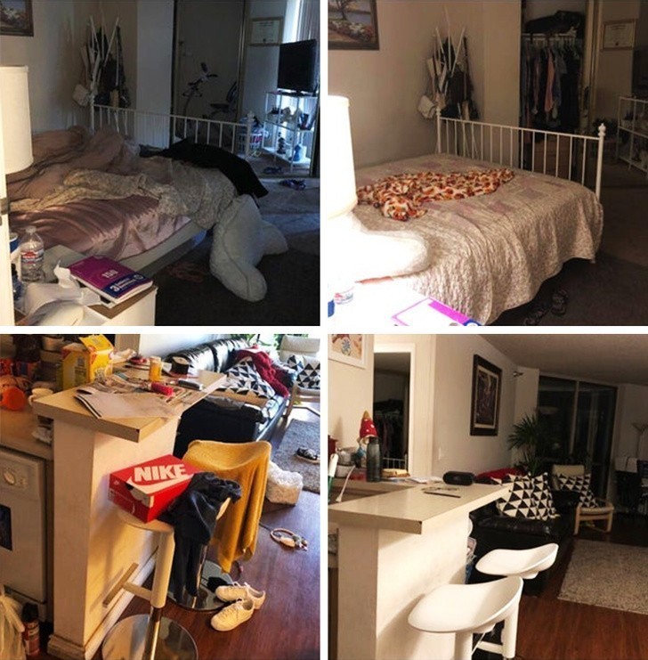 12. "Po lewej, moje mieszkanie gdy zmagałam się z depresją. Dziś wróciłam do niego i postanowiłam, że czas na porządki."