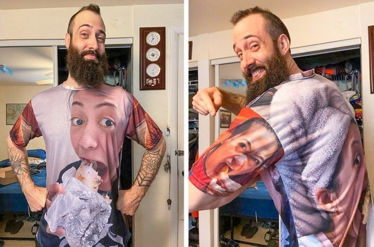 3. "Zrobiłem sobie koszulkę z niekorzystnymi zdjęciami mojej żony."