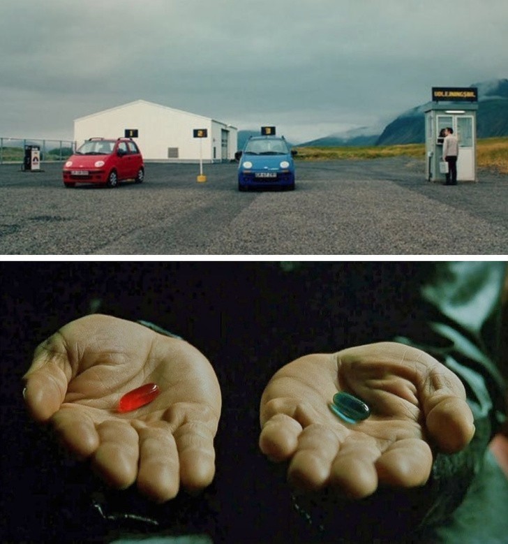 5. - W „Sekretnym życiu Waltera Mitty'ego,” główny bohater otrzymuje wybór po dotarciu na Grenlandię – czerwony lub niebieski samochód. Przypomina wam to coś?