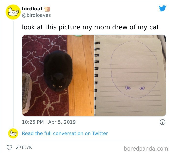 "Popatrzcie na ten rysunek mojego kota autorstwa mojej mamy."