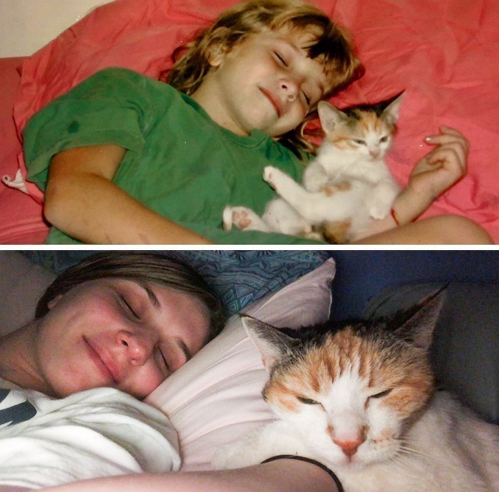 6. „Ja i mój kot 14 lat temu i dziś”