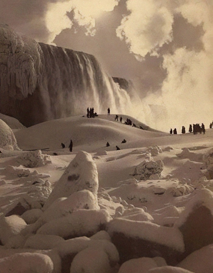 Zamarznięty wodospad Niagara w 1883 roku