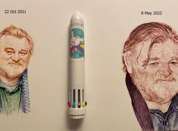 "Dwa portrety narysowane przeze mnie tym samym długopisem"