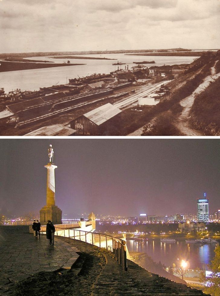 Rzeka Sawa nieopodal Belgradu - 1925 i dziś