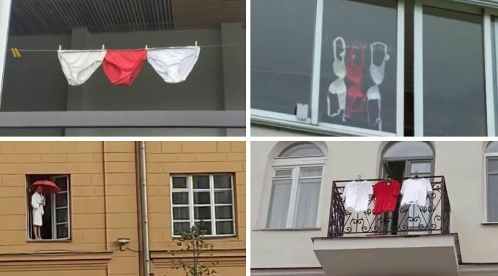 Reakcja mieszkańców Białorusi na zakaz wywieszania prodemokratycznych flag wprowadzony przez Łukaszenkę