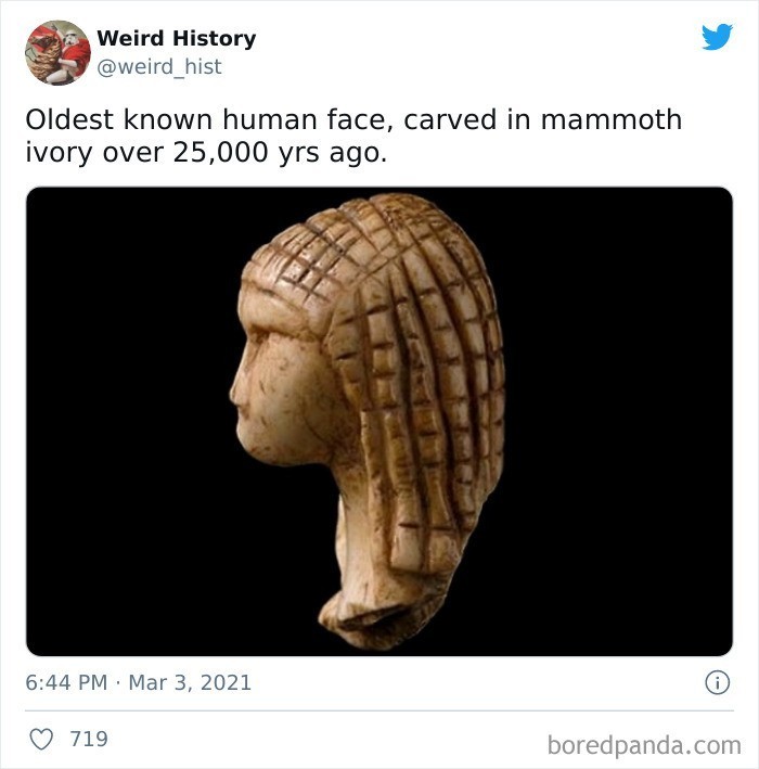 5. Najstarsza znana ludzka twarz, wyrzeźbiona w kości słoniowej ponad 25 tysięcy lat temu