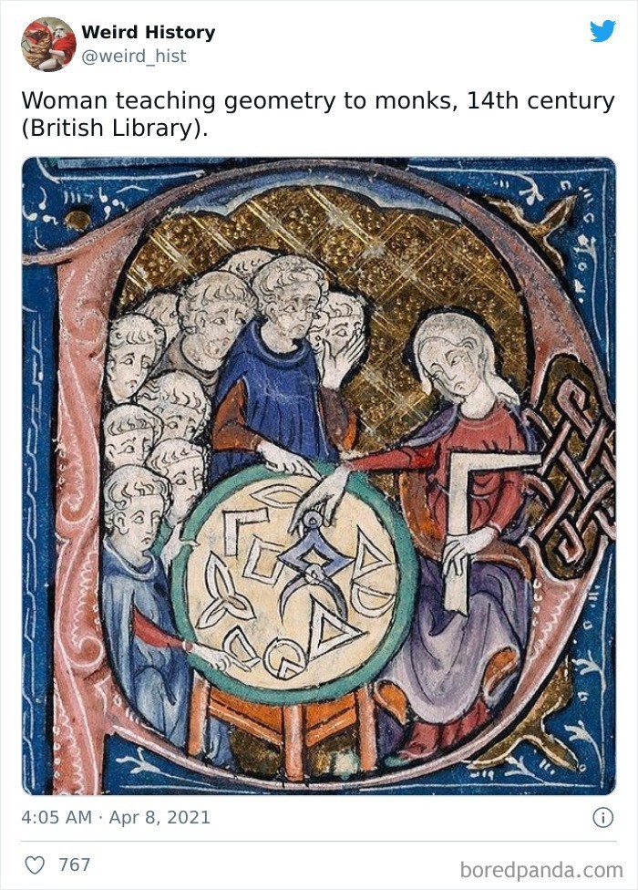 6. Kobieta ucząca mnichów geometrii, 14 wiek (Biblioteka Brytyjska)