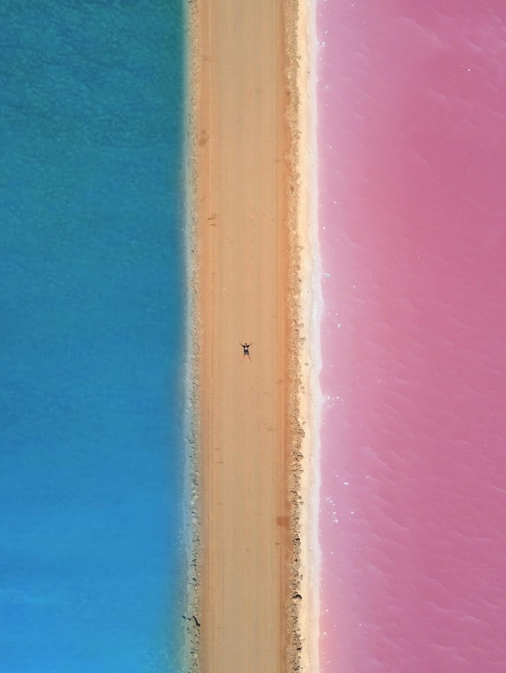 "Zrobiłem sobie zdjęcie dronem, leżąc pomiędzy dwoma jeziorami w Australii."