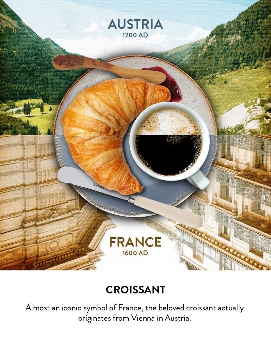 Croissant - Będący niemalże ikonicznym symbolem Francji, ukochany croissant w rzeczywistości wywodzi się ze stolicy Austrii, czyli Wiednia.