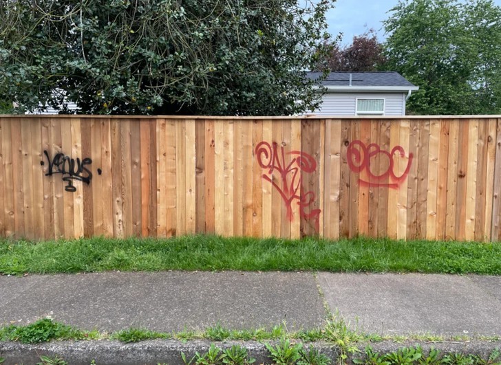 "Ktoś nabazgrał graffiti na moim ogrodzeniu. Postawiłem je kilka tygodni temu."