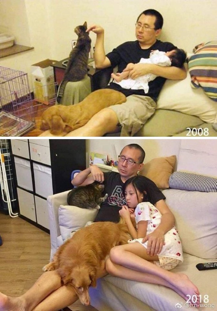 "Ojciec i jego ukochane dziewczynki, 10 lat temu i dziś"