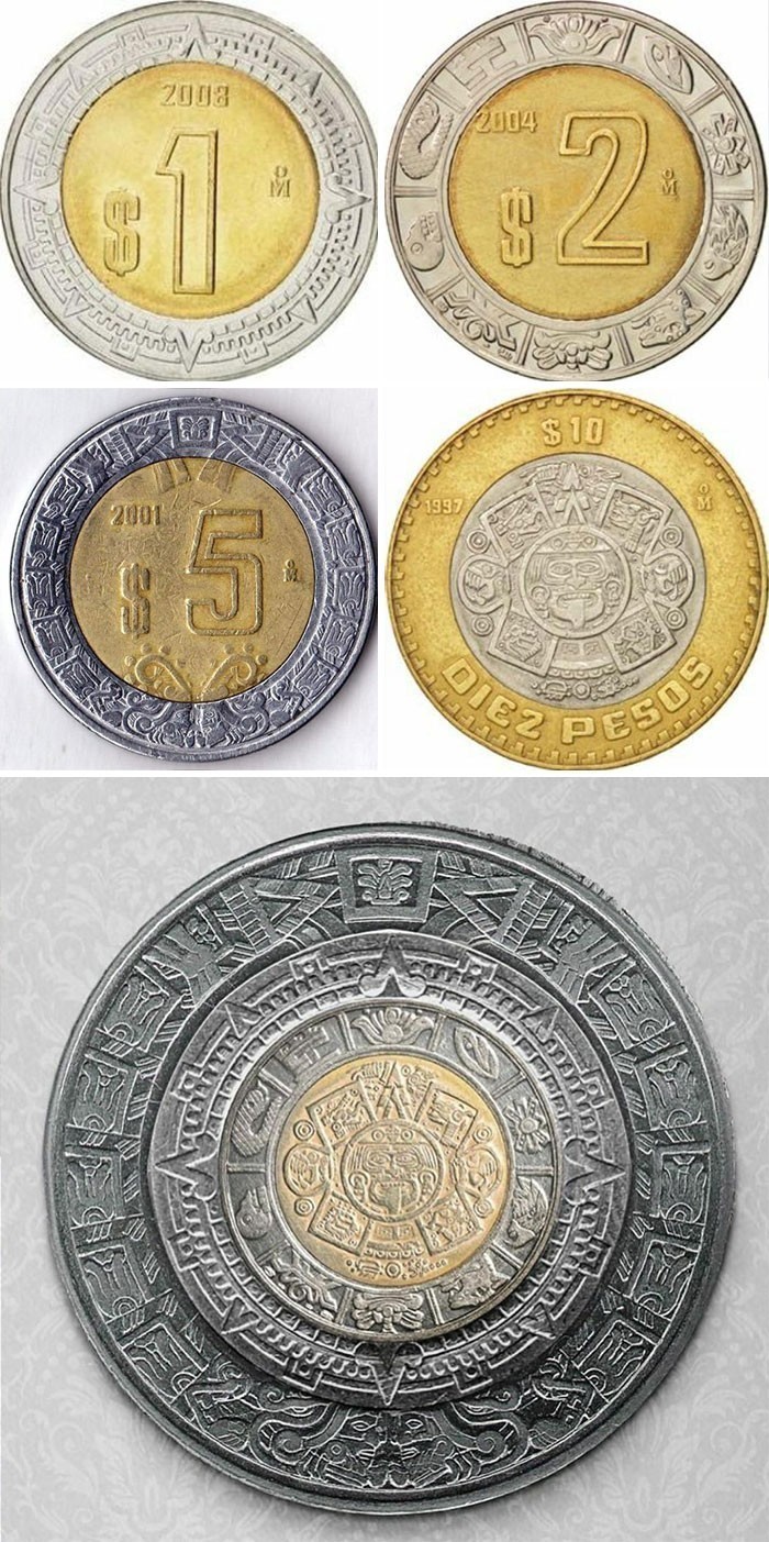 11. Po złożeniu, te meksykańskie monety zmieniają się w kalendarz aztecki