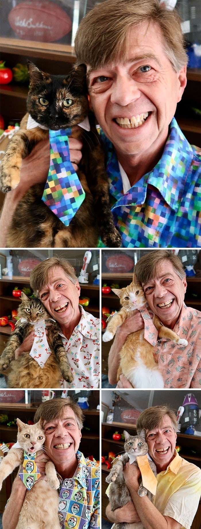 2. "Szyję koszule i pasujące krawaty dla moich pięciu kotów. To mnóstwo frajdy."