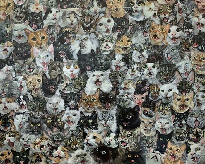 "Ukończyłam mój obraz ze 120 krzyczącymi kotami."