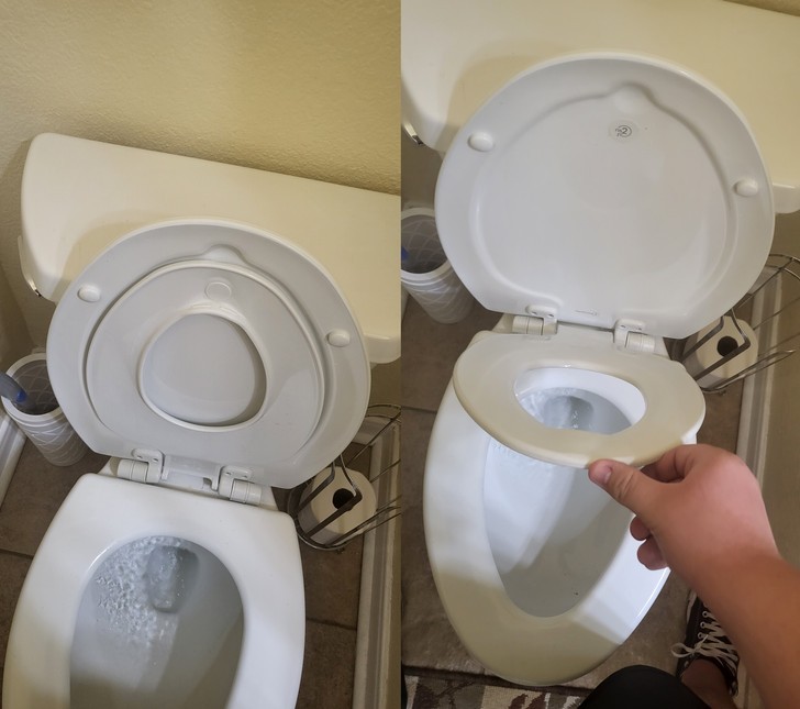 "Ta toaleta posiada dodatkową mniejszą deskę dla dzieci."