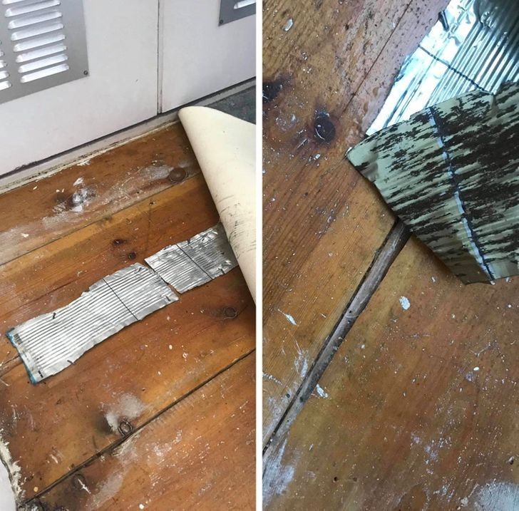 10. "Poprzedni właściciel mojego domu zakrył dziurę w podłodze przybitymi foliowymi tackami."