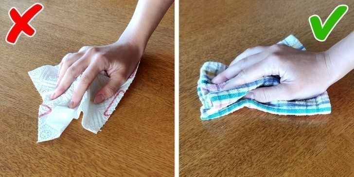 1. Używanie ręczników papierowych do wycierania każdej powierzchni