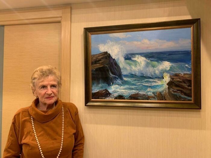 12. "Gdy mój dziadek zmarł, moja 85-letnia babcia zaczęła uczyć się malować, by zająć czymś rękę. Po roku otrzymałam od niej ten obraz."