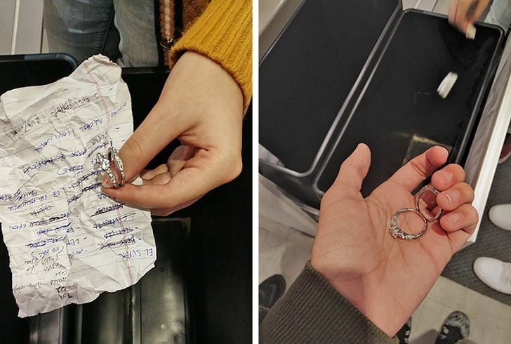 14. „Znaleźliśmy 2 diamentowe pierścionki zawinięte w rachunek w koszu na wystawie w IKEI.”