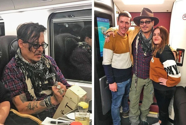 7. Ta młoda para spotkała Johnny'ego Deppa w pociągu. Aktor kupił im butelkę szampana i spędził całą podróż rozmawiając z nimi.