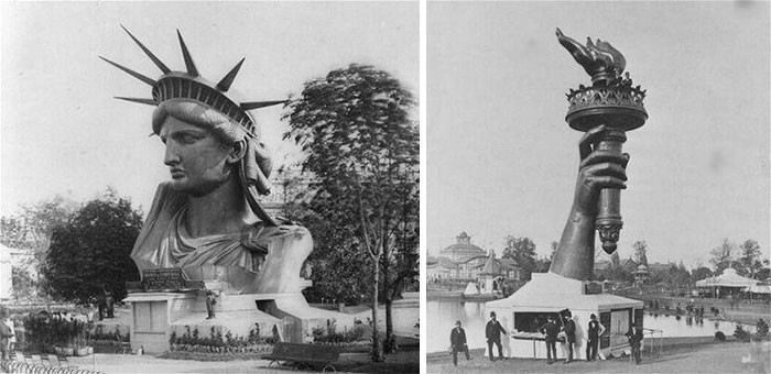 9. Statua Wolności w Paryżu w 1878 roku, jeszcze przed złożeniem i wysłaniem do Stanów Zjednoczonych