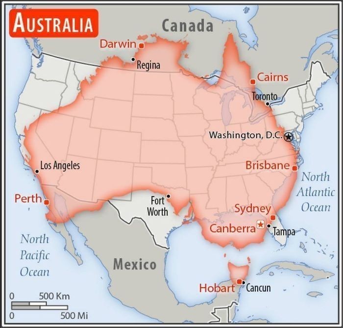 12. Porównanie rozmiaru Australii i Stanów Zjednoczonych