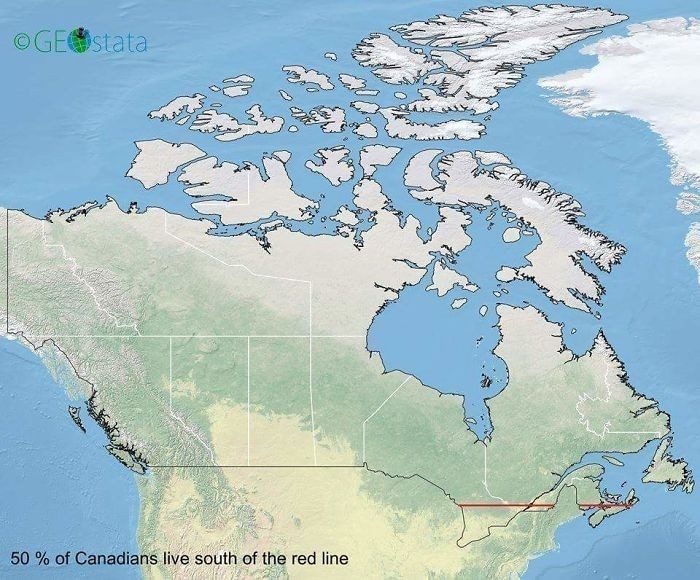 9. 50% Kanadyjczyków żyje poniżej czerwonej linii.