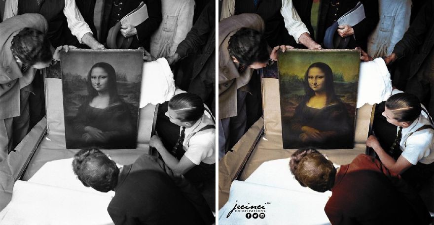 Rozpakowywanie Mona Lisy po zakończeniu II wojny światowej, 1945