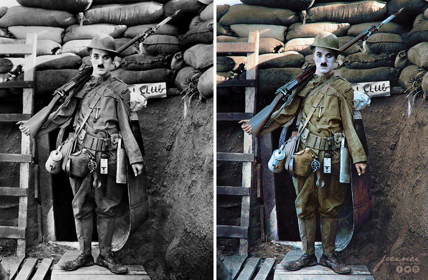 Charlie Chaplin w "Charlie żołnierzem", 1918