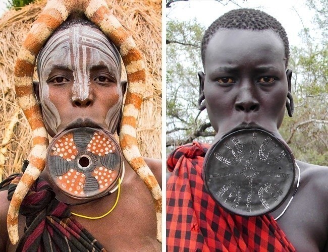 8. Rozciągnięte wargi i czerwona skóra – plemiona Mursim Himba i Suri.
