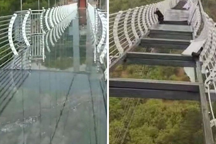 2. 7 maja 2021: Turysta został uwięziony na zawieszonym 100 metrów nad ziemią szklanym moście, po tym jak pękły panele.