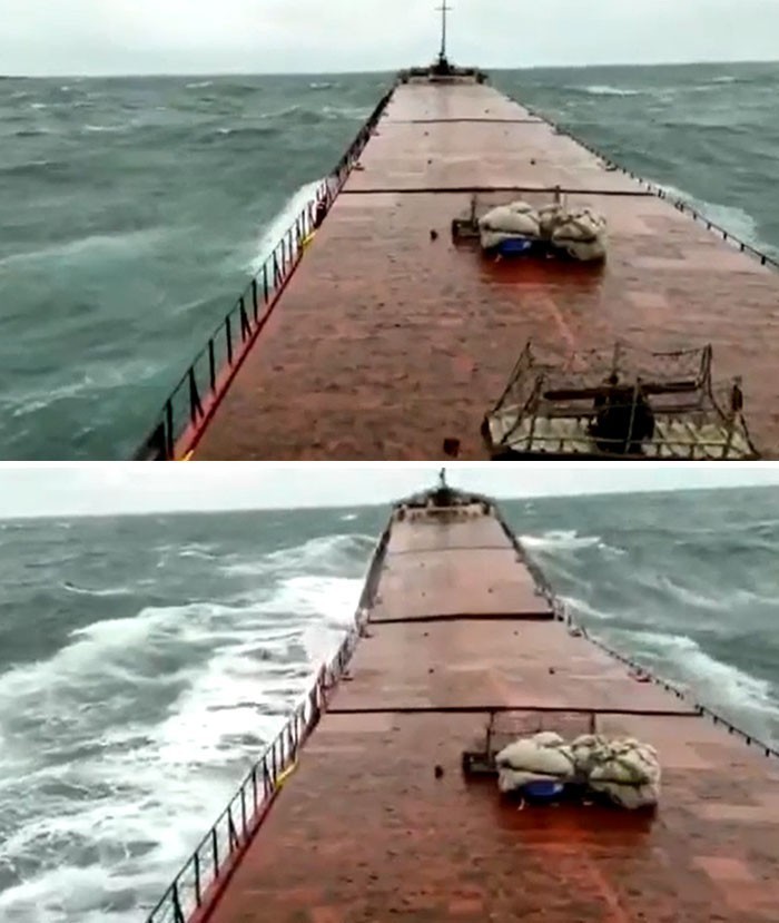 8. 17 stycznia 2021: Ostatnie sekundy ukraińskiego statku towarowego przed pęknięciem wpół i zatonięciem na Morzu Czarnym