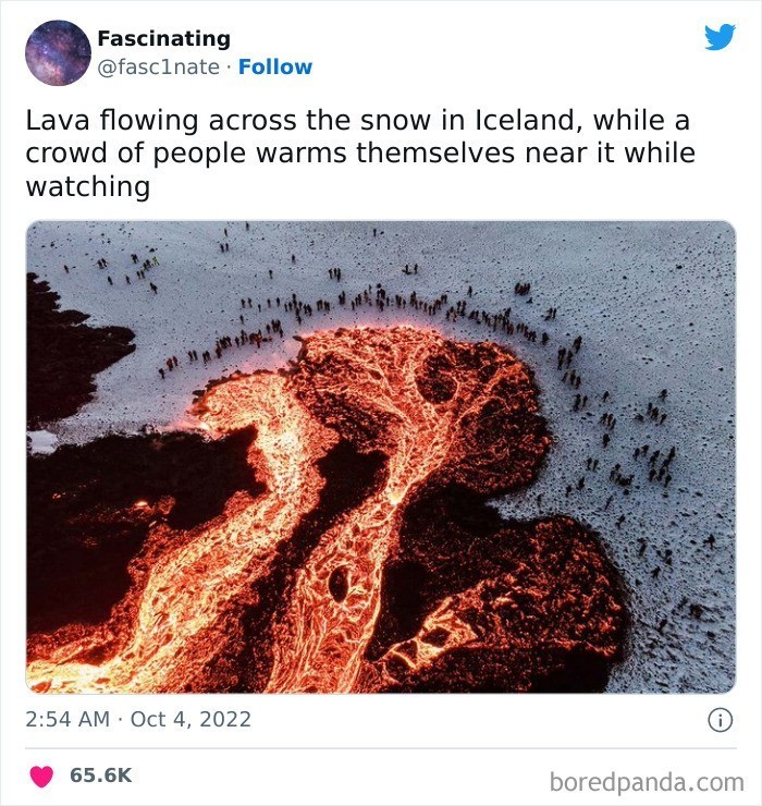 "Mieszkańcy Islandii ogrzewający się przy płynącej lawie"