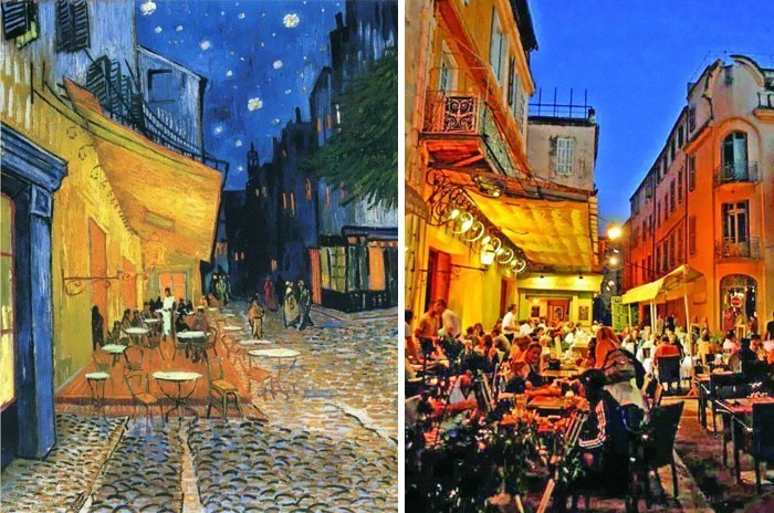 15. "Taras kawiarni w nocy" Van Gogha, 1888 i obecnie