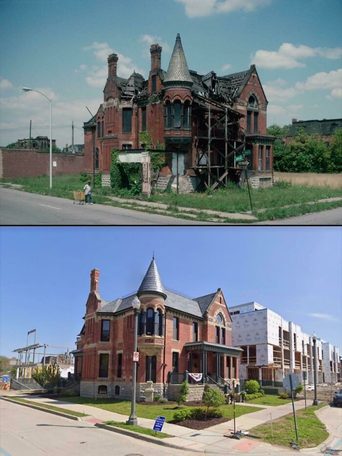 9. Odnowiony zabytkowy dom w Detroit. 1993 i obecnie
